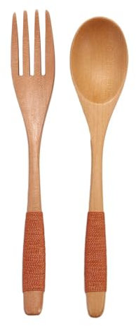 2 piezas de suministros de cocina de madera, kit de cena de arroz, sopas, vajilla, tenedor, cuchara, 2
