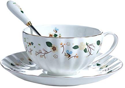 ABNNHK Juego de Tazas de café expreso, Juego de Taza y platillo de té de Flores, Taza de Café de Cerámica Phnom Penh, Juego de Tazas de té de Flores, Taza de té Inglesa, Juego de té de po