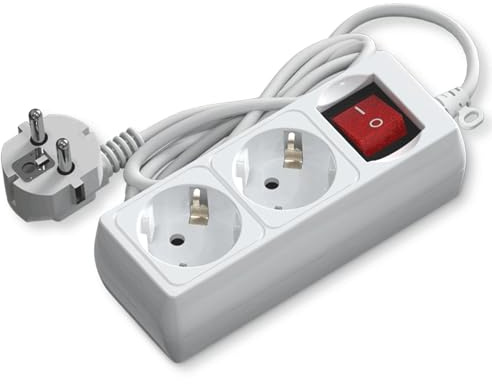 2-Wege-Steckdosenleiste mit Schalter, 1,5 m, 3G, 1,5 mm², weiß, ideal zum Anschluss von elektrischen Geräten und zur Verbesserung des Energiemanagements.