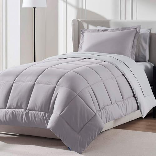 Nestl Comforter Set, Microfiber Polyester, Grey Lavender, Twin