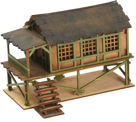 Ronyme 1/72 Hausmodellbausätze, DIY-Holzhaus, Zusammenbau eines unbemalten Miniaturhauses, 1/72 Gebäudemodellhaus-Landschaftslayout, b