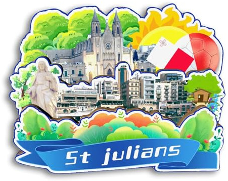 Quwsne Magnete da frigorifero di San Giuliano Malta Magnete da frigorifero souvenir da viaggio in città regali turistici 3D classici punti di riferimento artigianali fatti a mano decorazione per la
