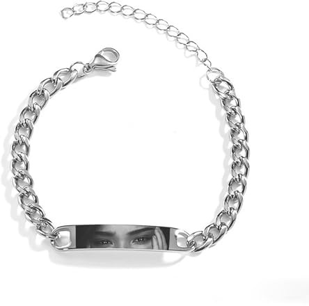 Aina Lighting Personalisiertes Armband für Männer Frauen - Kubanisches Bracelet mit Silberfarbenem Edelstahl und Karabinerverschluss - Personalisierte Augengravur - Geschenk für jeden Anlass