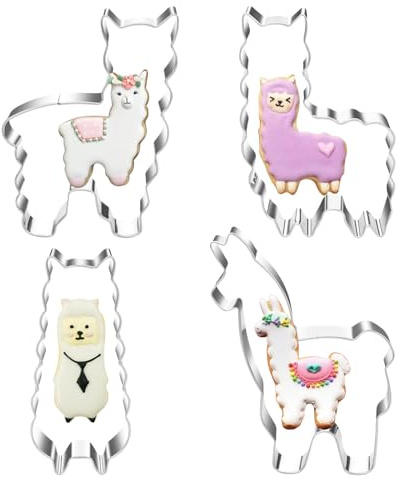 4 Stück Ausstechformen Alpaka, Ausstechform Tiere, Keksausstecher Lama, Plätzchen Ausstecher Edelstahl, Plätzchenausstecher zum Backen & Basteln für Weihnachten Halloween Cookie Cutter Lama Geschenke