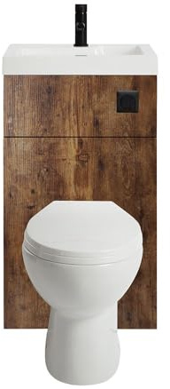 Milano Lurus Dark Oak Bathroom Combination Basin Toilet WC Unit Black Flush Button - 500 x 890mm
