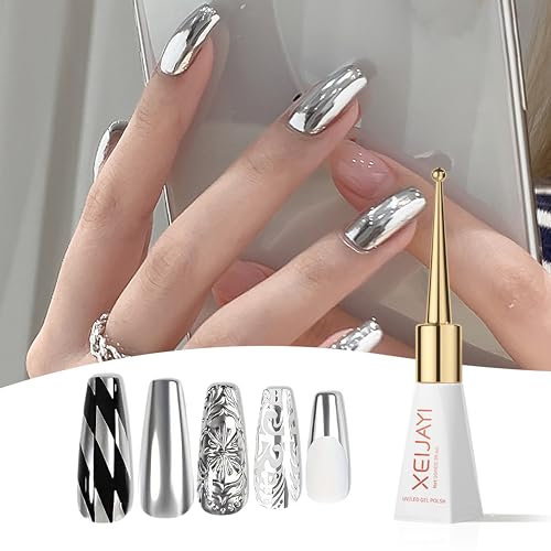 Silberner Mirror UV Gel Nagellack - Spiegelglanz-Lack für Nägel, Mirror Farblack Nagellack Langlebig - Holografischer Soak Off UV LED Gel Polish für Nail Art & DIY Maniküre (Silver)