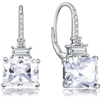 JiaYang Silver kvadrat Princess Cut Cubic Zirconia Droppörhängen för kvinnor smaragd Cut simulerade diamantörhängen för bröllop födelsedagsfest dingla, Sterlingsilver