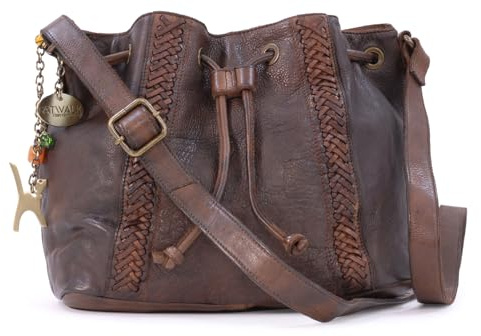 Catwalk Collection Handbags - Damen Leder Umhängetasche - Beuteltasche/Handtasche Mittelgroß - Verstellbarer Schultergurt - Francesca - Braun