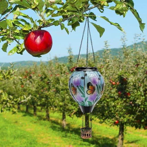 LED Solar Laterne mit 6 Schmetterlings Solar Heißluftballon Laterne Wasserdicht Eleganz Steht für Mut Romantik Intelligente Erfassung Solarleuchte Heißluftballon Deko für Draußen Hängend