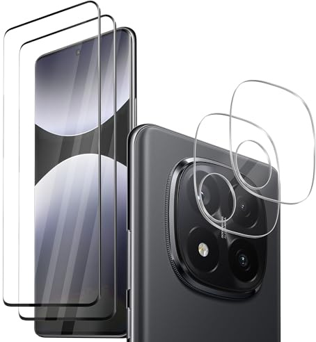 NEWZEROL 2 Piezas Protector de Pantalla + 2 Piezas Protector de Cámara Compatible para Xiaomi Redmi Note 14 Pro Plus 5G, 9H Alta Definición Película Protectora de Alta Definición