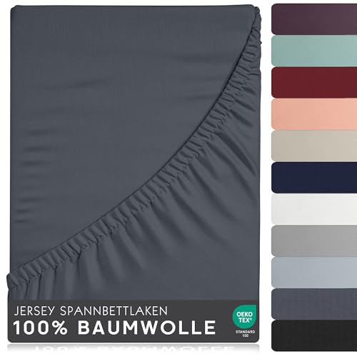 BRB Home Spannbettlaken 160x200cm - Spannbetttuch für Dicke Matratzen bis zu 27 cm 100% Baumwolle Oeko-TEX Zertifiziert Bettlaken Jersey Bettware Bettbezug für Boxspringbett (Dunkelgrau - 160x200)