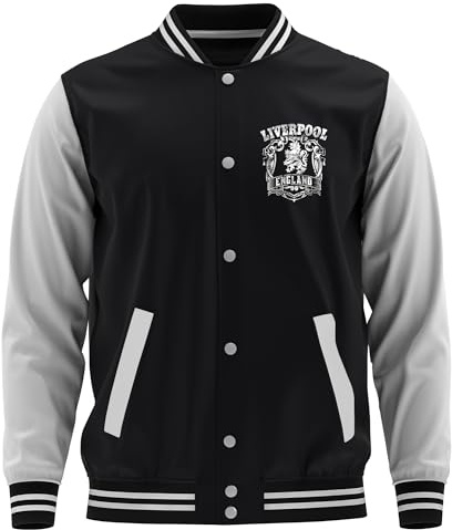 UGLYSHIRT Liverpool Skyline College Jacke | Stadt Sport Fussball Football Jacke Sport Baseball Freizeit Sweatjacke | Schwarz (XL)