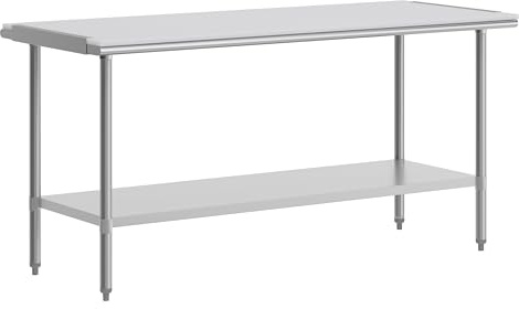 Flash Furniture Reader Work Prep Table with NSF Certified 18 Gauge Stainless Steel Top Shelf with Poly Cutting Board and Galvanized Steel Undershelf, 30 x 72