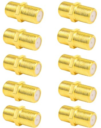 Leloco 10 Stück F Verbinder, Sat Kabel Verbinder, F Stecker Kupplung Koaxialkabel Adapter, kompatibel mit Antennenkabel, Satellitenkabel, robuste Metallausführung