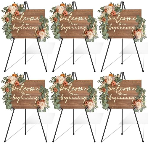 VAIIGO 6Pack Thickened Easel Stand for Display, Thicker Metal Black Easel for Painting Stand, Adjustable Portable Folding Tripod Floor Stands, Wedding Welcome Sign, Canvas, Posters Tripod Stands
