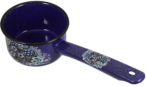 Zerodeko Casserole à Lait Émaillée Vintage Louche à Eau Ergonomique Émail Bleu Accessoire de Cuisine Pratique pour Maison et Restaurant