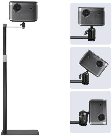 AKOZLIN Metall projektorhållare, 360° vridbar projektorhållare, höjdjusterbar, dolt L-format golvstativ, kompatibel med projektorkameror mobiltelefonhållare lastkapacitet 6 kg