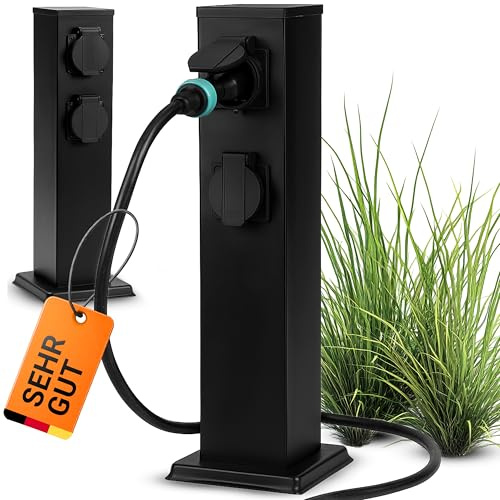 Retoo Gartensteckdose mit 4 Steckplätzen, 8x8x40 cm Edelstahl, Außensteckdosenverteiler, IP44 wasserdichte, Mehrfachsteckdose 4X 500W Outdoor für Terrasse, Garten und Baustelle