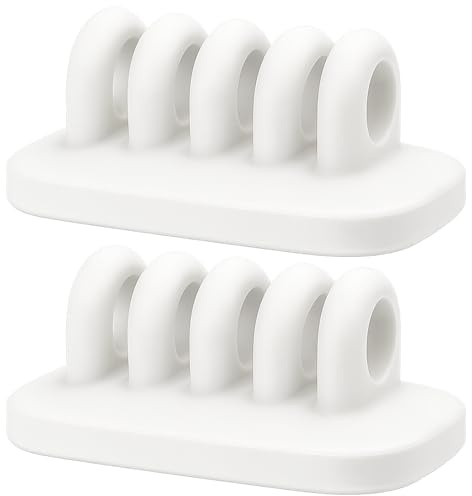 Weighted White Cable Clip Holder – Desktop Cord Organizer with 4 Slots for USB, Power, and Charger Cables