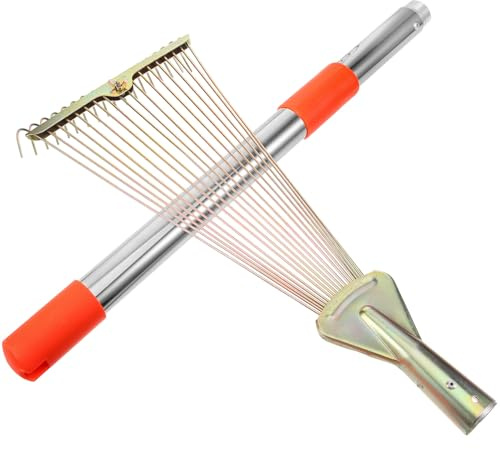 Homoyoyo Rastrillo de Césped Extensible 18 Dientes de Metal Mango Ajustable para Jardinería Exterior y Cuidado del Jardín, Herramienta Ligera para Hojas y Tierra, Uso Multifuncional