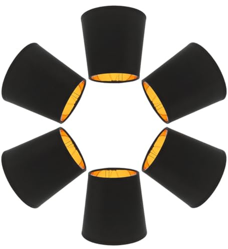 DOITOOL Lampenschirm Schwarz Gold Schreibtischlampenschirm als Ersatzschirm für Tischlampen E14 Metall 6 Stück Modern Wohnzimmer