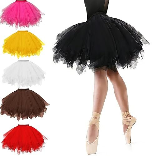 Tüllrock Damen | Tütü Rock | 50Er Ballett Unterrock | Elastische Hohe Taille Ballettrock, Petticoat, Tanzkleid | Tüll Rock | Halloween Karneval Kostüm, Einheitsgröße