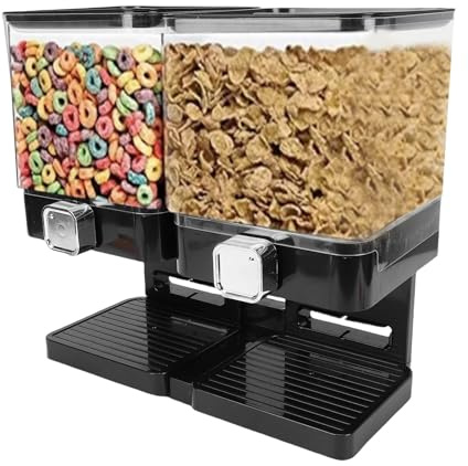 Oreilet 2PCS Cereal Dispenser, PET Airtight Dry Food Storage Container with Rotating Knob, Food Organizer for Kitchen Home Pantry Candy Nut Coffee Beans Rice Snack Flour (Black)