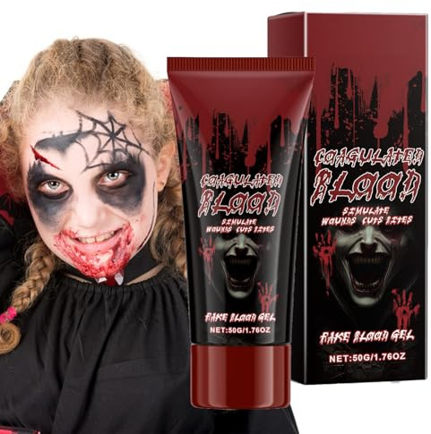 Fake Blood – Gel de maquillaje de efectos especiales de Halloween | realista de 1.76 oz para hemorragias nasales, maquillaje de disfraces para actuaciones escénicas, de de accesorio