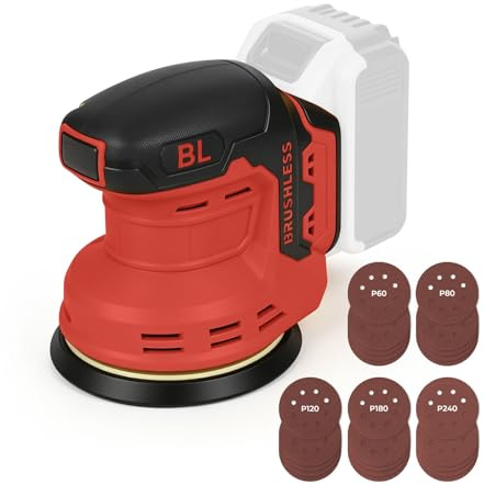 Batteridriven excenterslip, kompatibel med Milwaukee 18 V batteri, 3 hastigheter, 9 700–19 000 varv/min borstlös rotationsslip med 25 stycken sandpapper för trä, plast och metaller
