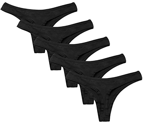 Closecret bargas Tangas para Mujer de algodón se Ponen 5pcs G-String (Negro) (S(Cintura:66cm))