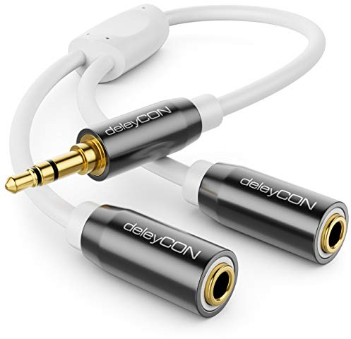 deleyCON 0,20m Ljudadapter Y Splitterkabel Telekommunikation - AUX - 3,5mm Jack Hane till 2x 3,5mm Jack Hona - 3,5mm Stereouttag Y-Adapterkabel
