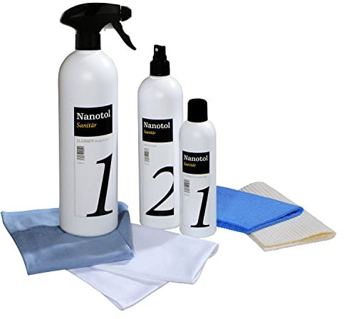 Profi Bad-Versiegelung-Set mit Easy to clean Effekt, Nano-Versiegelung, Nanotol Sanitär-Set zum Kalk-Schutz für Duschkabine, Keramik, Fliesen - SET L