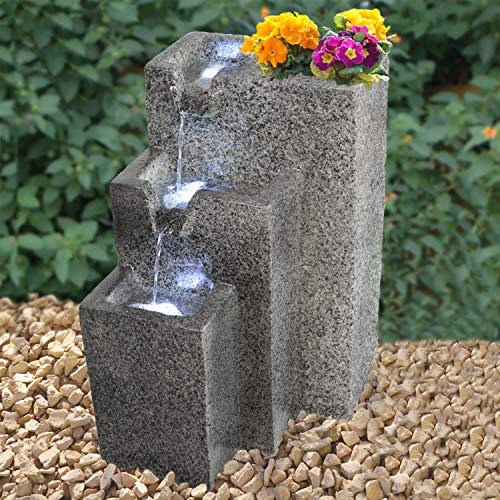 FUENTE DE JARDÍN, FUENTE DE INTERIOR, FUENTE ORNAMENTAL DE GRANITO con luz LED 230V, FUENTE DECORATIVA DE EXTERIOR, estanque de jardín, terraza, balcón, muy decorativa