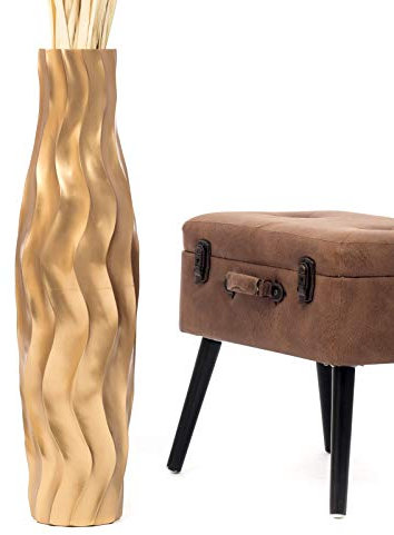 Leewadee Große Deko Bodenvase Für Dekozweige, Hohe Standvase Für Pampasgras, Design Holzvase, 65 cm, Gold