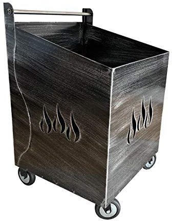 Carrello portalegna ferro battuto con fiamma 52x47x80h cm (SPAZZOLATO GRIGIO)