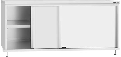 VM Europa - Edelstahl Arbeitsschrank - 160 x 70 cm - AISI 430 Legierung - Mit Schiebetüren - Kompakte Bauweise - Küchenmöbel Gastro Schrank Edelstahlschrank Grillschrank