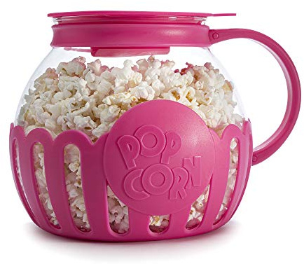 Ecolution Patented Micro-Pop Microwave Popcorn Popper with Temperature Safe Glass, 3-in-1 Lid Measures Kernels and Melts Butter, Made Without BPA, Dishwasher Safe, 3-Quart, Hot Pink