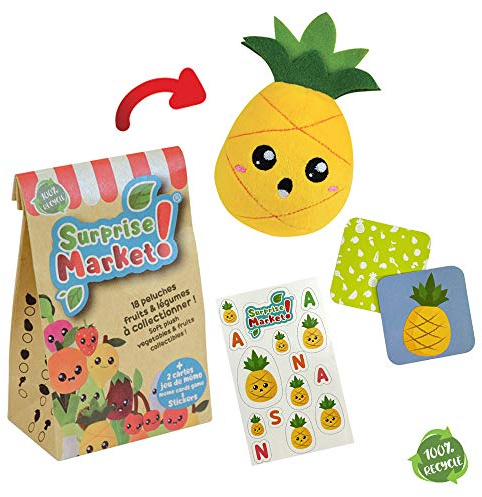 Jemini Market 024118 Surprise Bags 100% Recycled Contains 1 Plush Toy Fruit or Vegetables Stickers and 2 Memory Cards Random Model