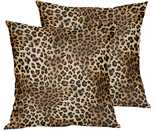 Granbey Funda de almohada de leopardo marrón, 2 fundas de almohada de 18 x 18 pulgadas, de algodón suave con estampado de animales, fundas de cojín decorativas para el hogar, sofá, cama, sofá