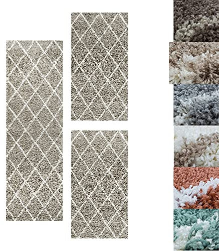 SIMPEX Bettumrandung Schlafzimmer 3teilig Shaggy Hochflor Teppich Beige Bettset: 2 mal 80x150 + 1 mal 80x250 - Schlafzimmer Teppich 3 Teilig Läufer Extra Weich Flauschig Bettvorleger Läuferset Halı