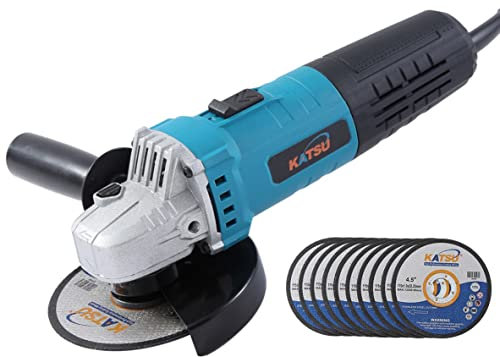 KATSU Electric Angle Grinder 710W 115mm + 10PCS Cutting Discs Steel Stone Marble Tile Cutting and Grinding