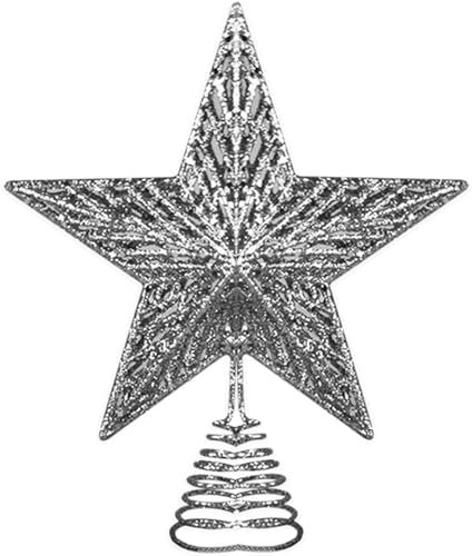 AKH® Silver Christmas Tree Topper | 22CM / 9 | Glittered Star Christmas Tree Decoration Treetop for Xmas Home Decor