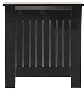 Homeke Vertical Slatted High Gloss Black Radiator Cover Modern Decorative Cabinet for Hallway, Living Room,Bedroom,Kitchen,Office (W78cm x D19cm x H82cm)