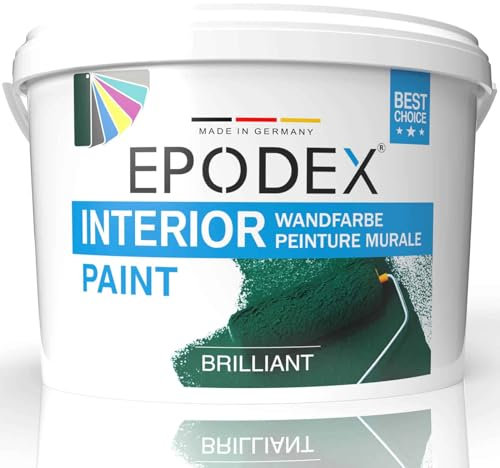 EPODEX Premium Wandfarbe mit Wand-Schutz-Formel | Hochdeckend, abwaschbar, spritzfrei & geruchlos | Seidenmatte & atmungsaktive Wandfarbe Weiß, Beige, Grün & mehr | 3.3kg (12.5m² für 2 Anstriche)