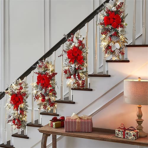 Fotrsta Decorazioni per Scale di Natale - Corona Preilluminata con Luci a Corda, Ghirlanda da Parete Artificiale, 60 x 35 cm