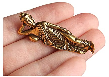 Acxico 1Pcs Solid Pure Brass Buddha Small Ornament Figurines Antique Copper Guanyin Sleeping Buddha Statue Desk Decorations Home Decor Craft