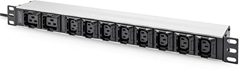 DIGITUS Steckdosenleiste 10-fach 2m 1HE/IEC C20/8xC13 2xC19/16A 2 m 2 m IEC | Ausziehschutz – 1HE – 16A – Für 19 Zoll Netzwerk- und Serverschränke