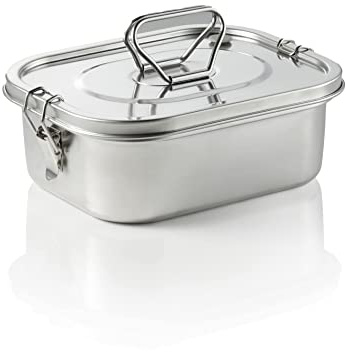 WAS Germany Lunchbox - 2500 ml, auslaufsicher, mit herausnehmbarem Einsatz zum Unterteilen - Frischhaltedose aus Edelstahl - Deckel mit Silikondichtung und Tragegriff - 20,5 x 16,5 x 7,7 cm