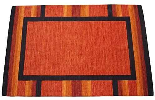 Rosa Orange Gelb 140X200 cm Teppich 100% Wolle Orientteppich Handgetuftet HT586