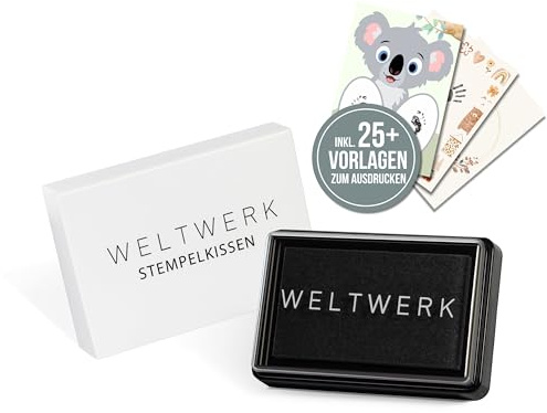 WELTWERK Stempelkissen Kinder [wiederverwendbar] ungiftig & abwaschbar – Fingerabdruck Set für Kinder & Babys – hautfreundlich für Hand- & Fußabdrücke, DIY-Projekte, Gästebuch und Leinwand